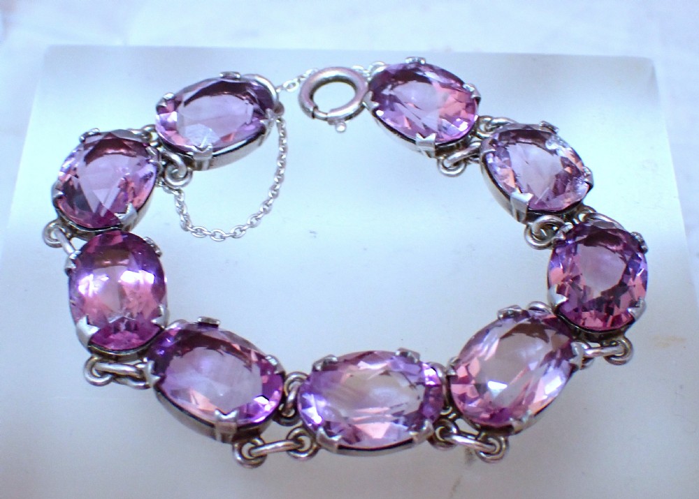 Sold to Jenny/ balance £275.00 Antique Arts and crafts 1910s Sterling Silver Amethyst Bracelet