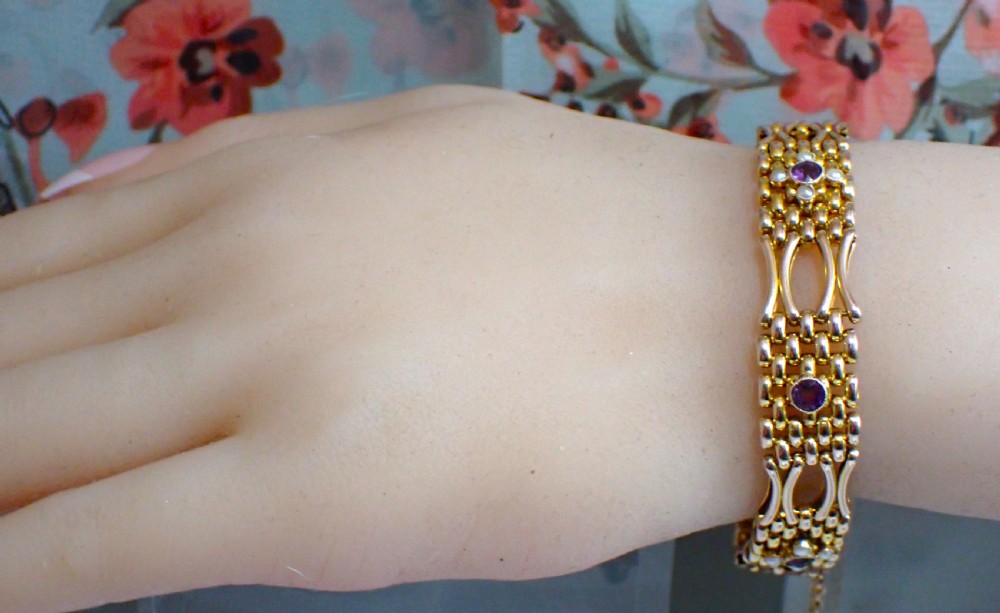 Reserved for Clive/Antique Victorian 9ct gold Amethyst and Pearl Gate Bracelet View IV