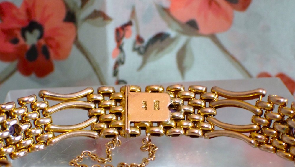 Reserved for Clive/Antique Victorian 9ct gold Amethyst and Pearl Gate Bracelet View V