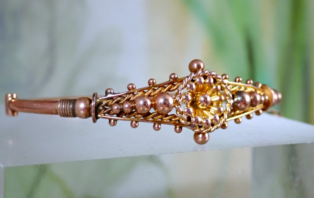 Reserved for James/ Antique Victorian 9ct rose gold Sunflower motif bangle View II