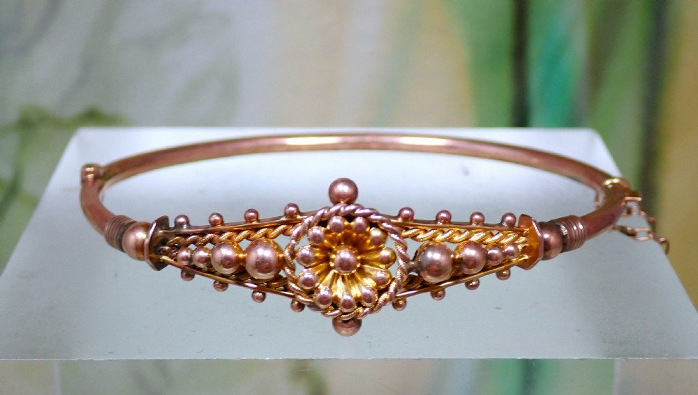 Reserved for James/ Antique Victorian 9ct rose gold Sunflower motif bangle View IV