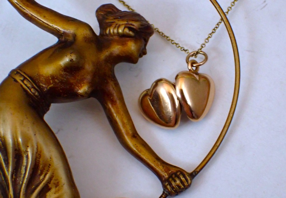 Antique Edwardian 15ct heart shape gold locket and chain View II