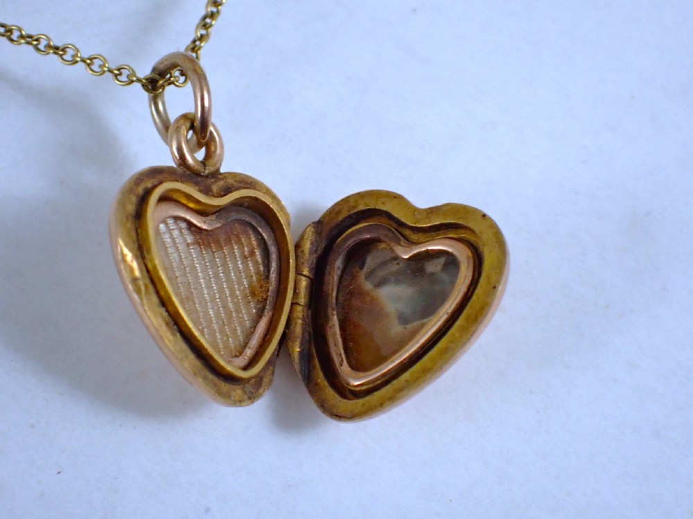 Antique Edwardian 15ct heart shape gold locket and chain View VI