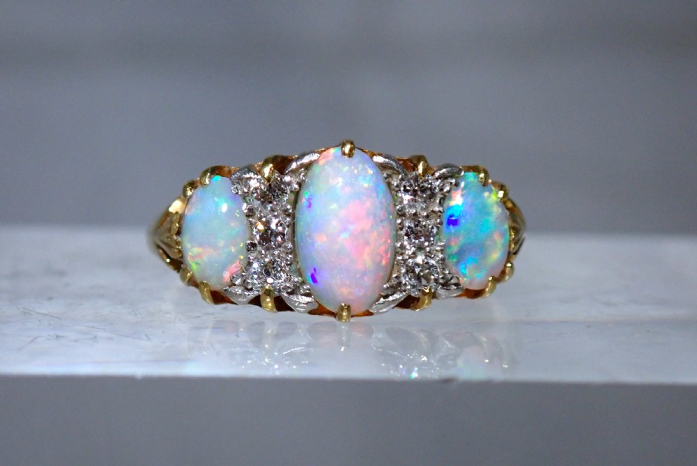 Sold to Kevin / Antique Edwardian natural Opal and Diamond 18ct gold ring
