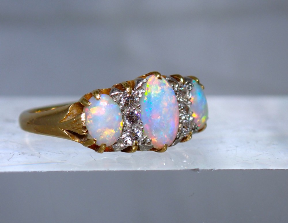 Sold to Kevin / Antique Edwardian natural Opal and Diamond 18ct gold ring View II