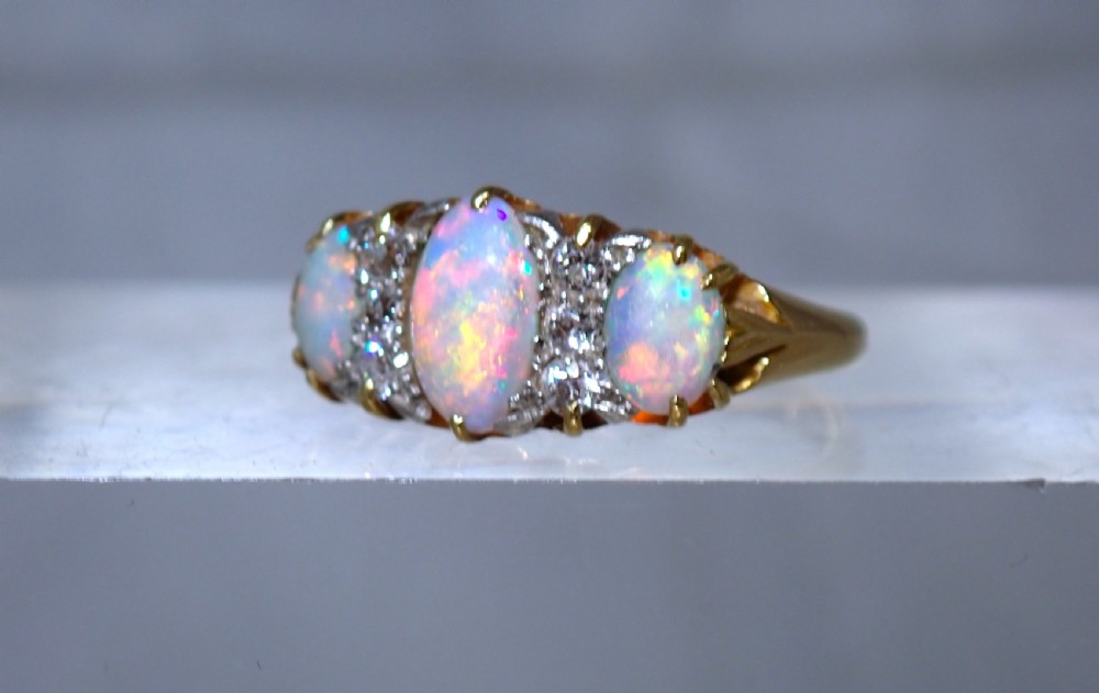 Sold to Kevin / Antique Edwardian natural Opal and Diamond 18ct gold ring View III