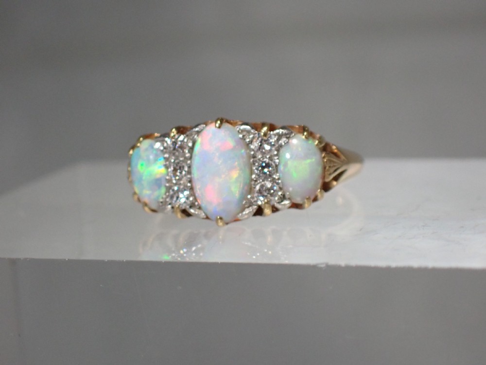Sold to Kevin / Antique Edwardian natural Opal and Diamond 18ct gold ring View VI