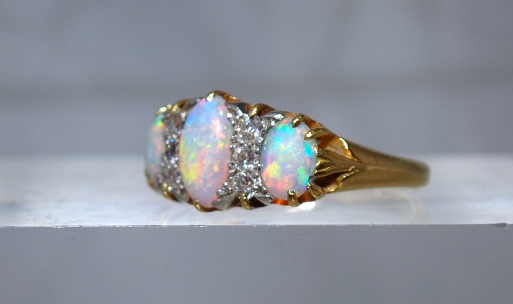 Sold to Kevin / Antique Edwardian natural Opal and Diamond 18ct gold ring View VII
