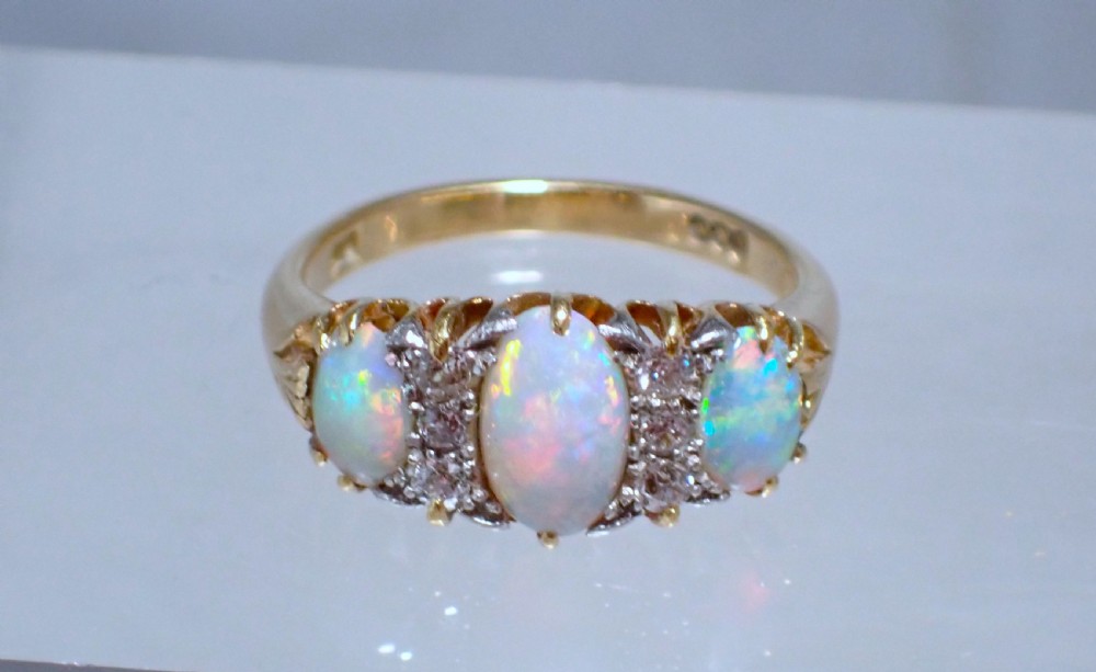 Sold to Kevin / Antique Edwardian natural Opal and Diamond 18ct gold ring View VIII