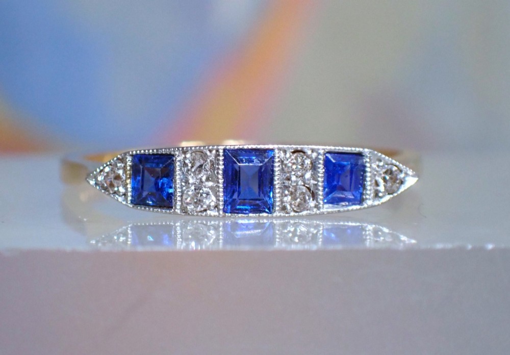 An Original Period Art Deco 18 ct gold & Platinum Diamond and Sapphire Ring