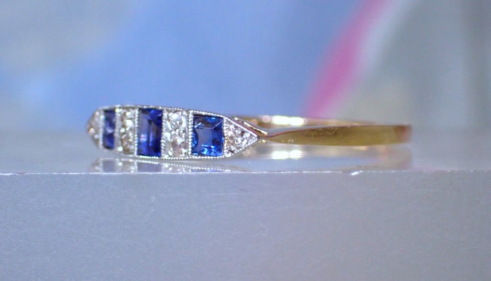 An Original Period Art Deco 18 ct gold & Platinum Diamond and Sapphire Ring View III