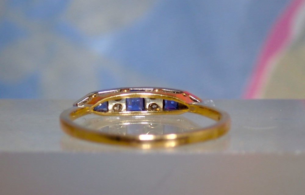 An Original Period Art Deco 18 ct gold & Platinum Diamond and Sapphire Ring View V