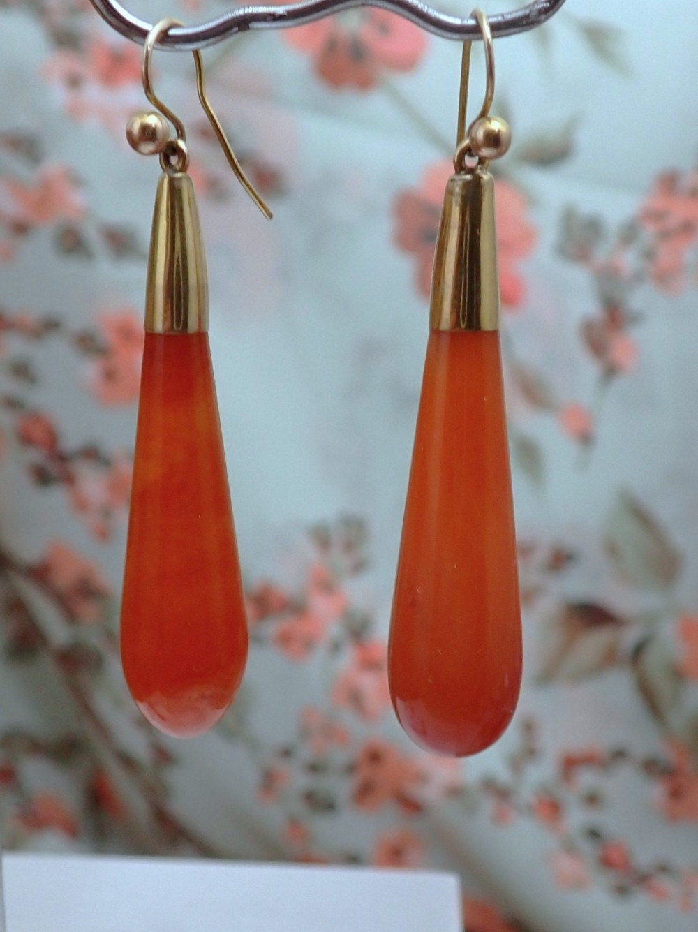 RESERVED for K/Art Deco Carnelian 9ct gold drop torpedo earrings