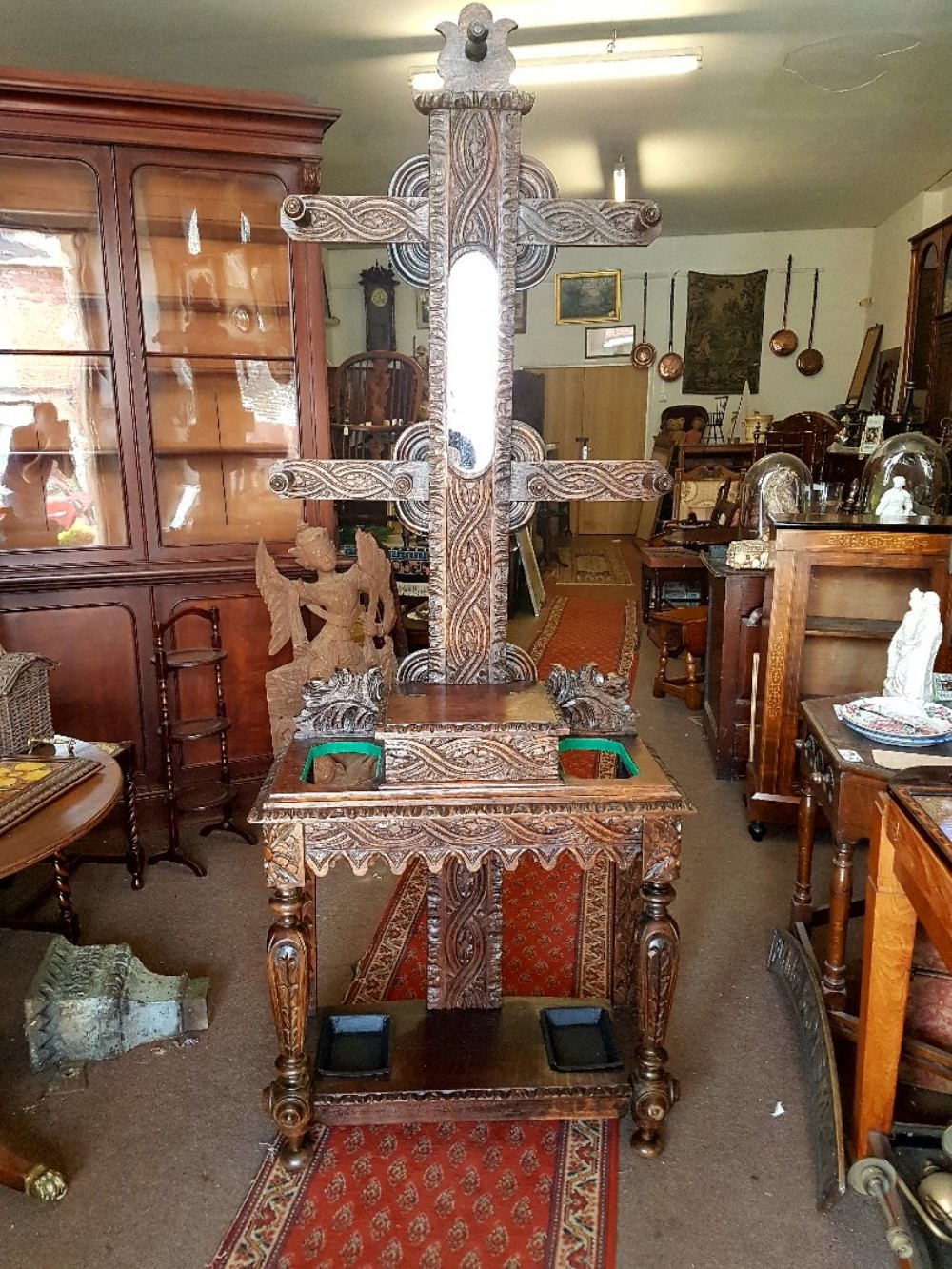 CARVED OAK HALL STAND