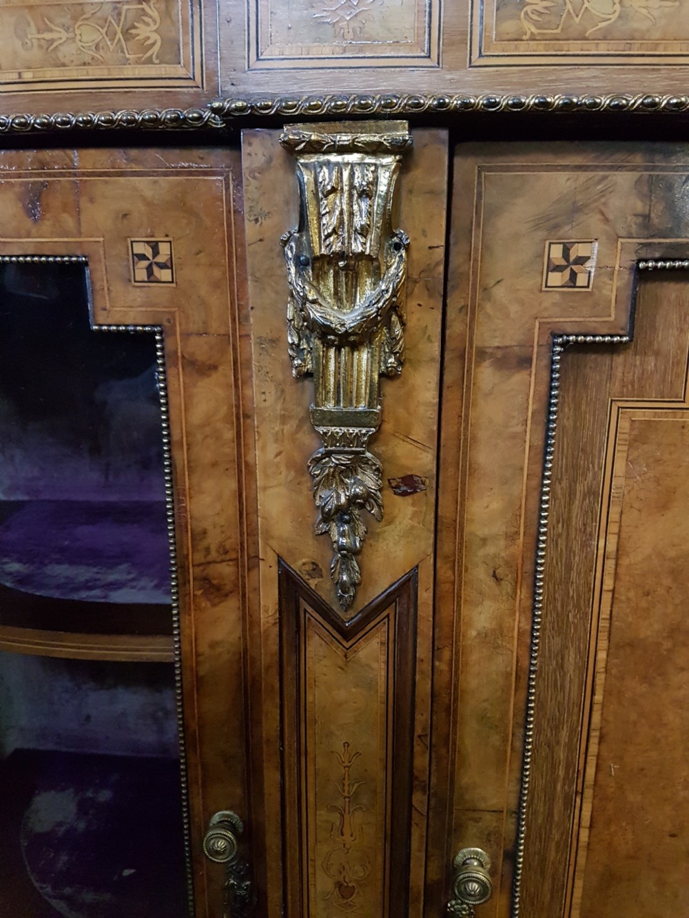 BURR WALNUT INLAID CREDENZA  View II