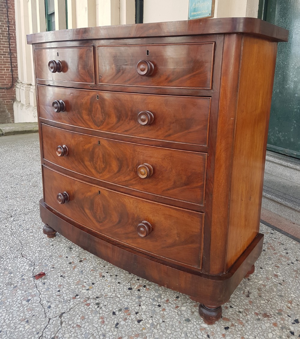   ANTIQUE BOW FRONTED CHEST  OF DRAWERS View III