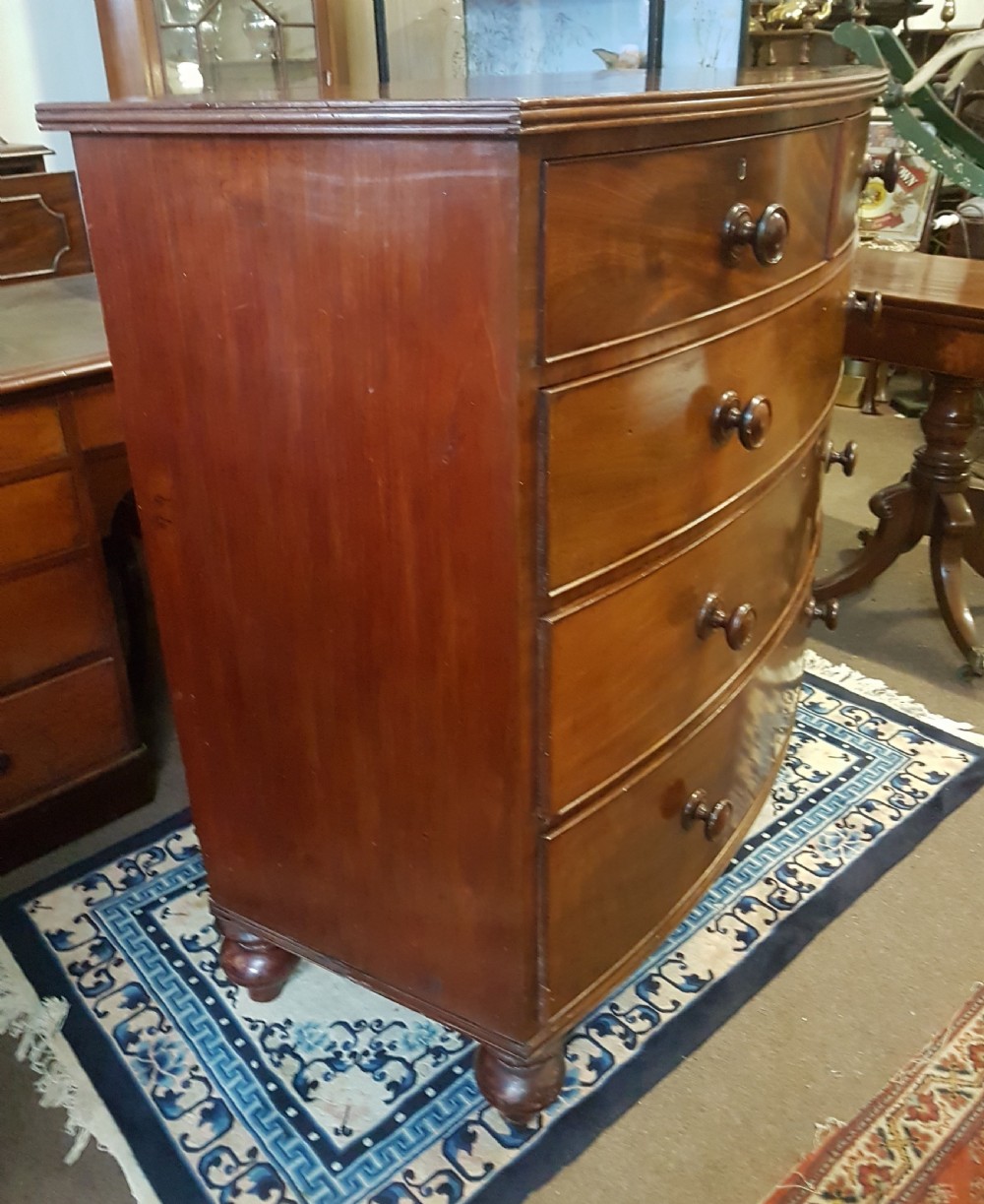 ANTIQUE BOW FRONTED CHEST OF DRAWERS  View VI