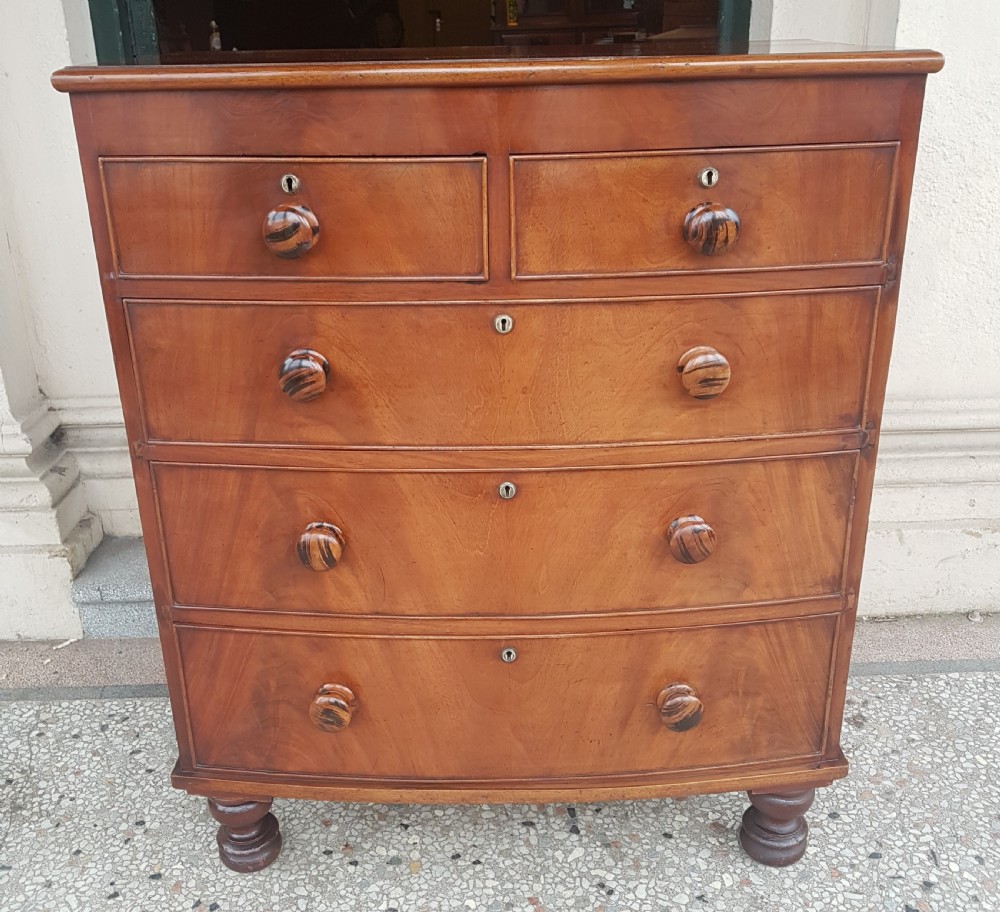 VICTORIAN BOW FRONTED CHEST OF DRAWERS  View II