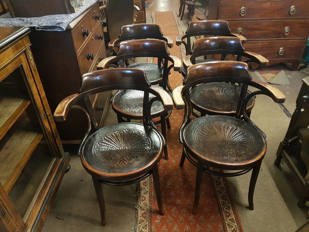  SET OF SIX ANTIQUE BENTWOOD ARM CHAIRS