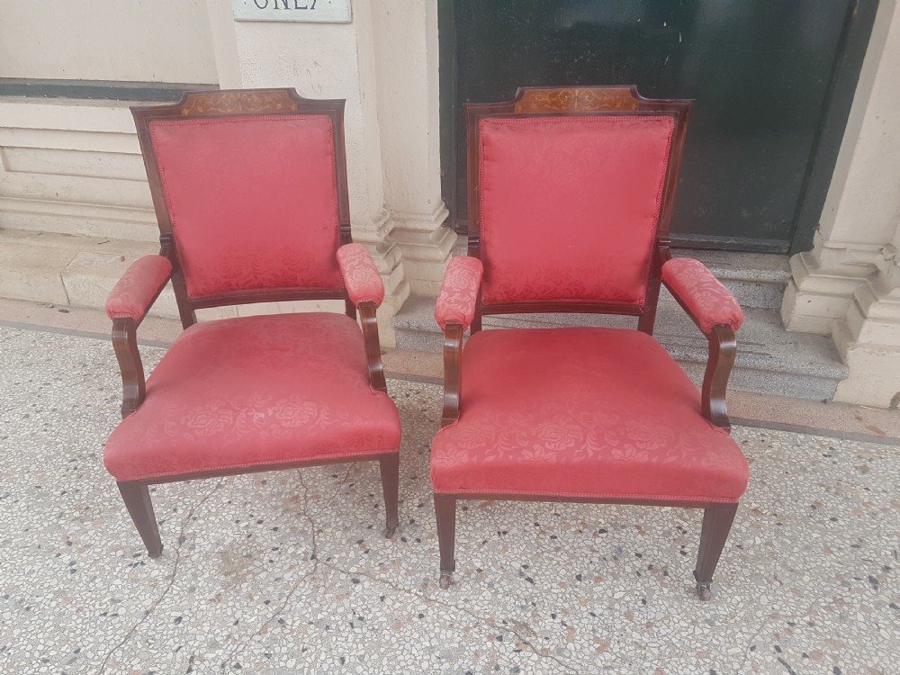 PAIR OF EDWARDIAN ARM CHAIRS  View II