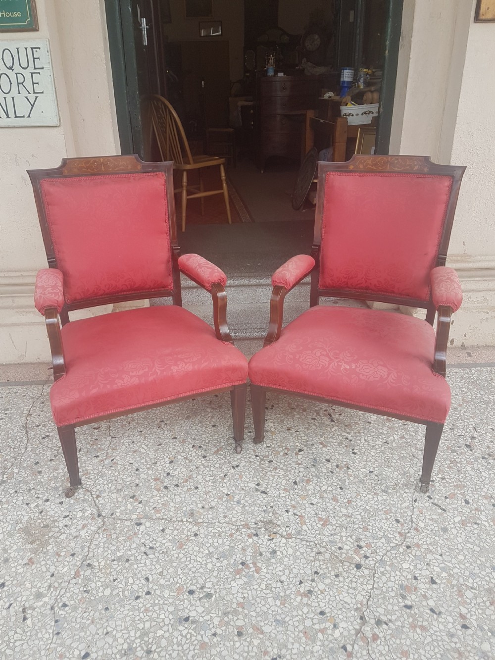 PAIR OF EDWARDIAN ARM CHAIRS 