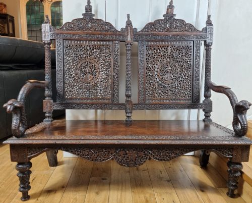 19th century burmese anglo indian carved bench chair - CATEGORY: ANTIQUE FURNITURE - DATED 19TH CENTURY