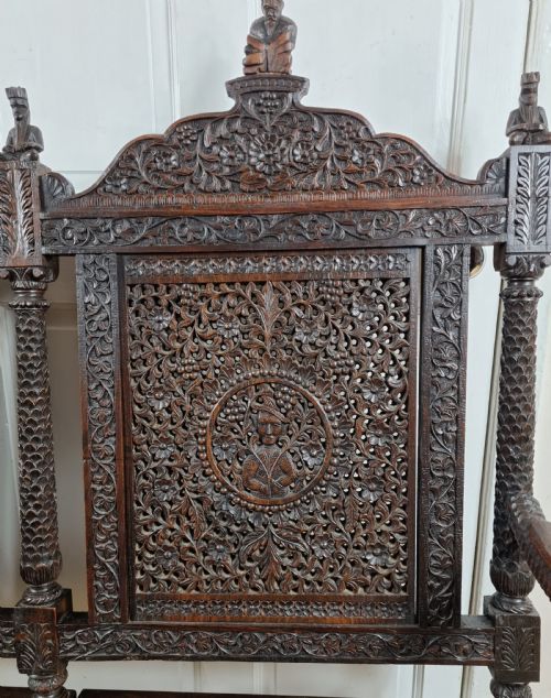 19TH CENTURY BURMESE ANGLO INDIAN CARVED BENCH CHAIR - ADDITIONAL PHOTO 1