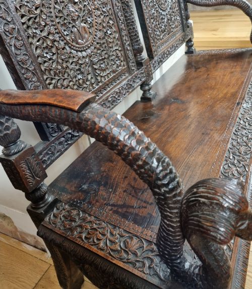 19TH CENTURY BURMESE ANGLO INDIAN CARVED BENCH CHAIR - ADDITIONAL PHOTO 3