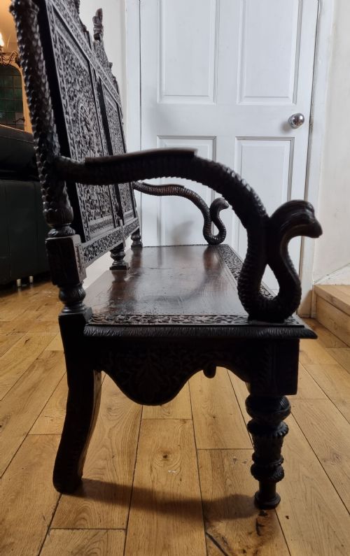 19TH CENTURY BURMESE ANGLO INDIAN CARVED BENCH CHAIR - ADDITIONAL PHOTO 7