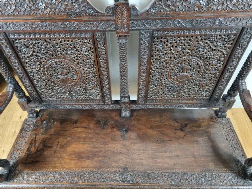 19TH CENTURY BURMESE ANGLO INDIAN CARVED BENCH CHAIR - ADDITIONAL PHOTO 11