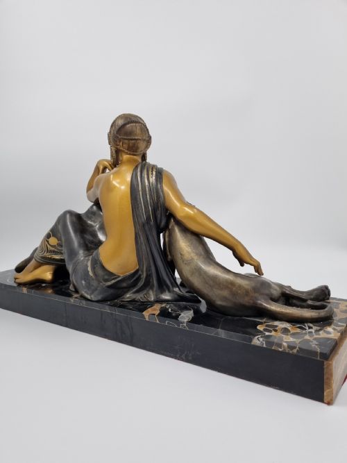 ART DECO SCULPTURE NUDE LADY WITH TWO PANTHERS BY GODARD - ADDITIONAL PHOTO 5