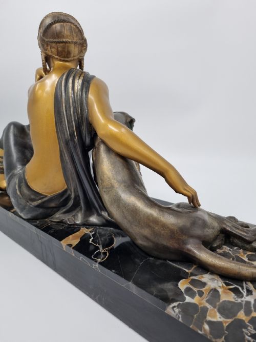 ART DECO SCULPTURE NUDE LADY WITH TWO PANTHERS BY GODARD - ADDITIONAL PHOTO 8