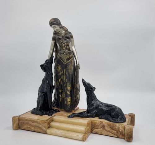 ART DECO SCULPTURE LADY AND BORZOI BY VAN DE VOORDE - ADDITIONAL PHOTO 1