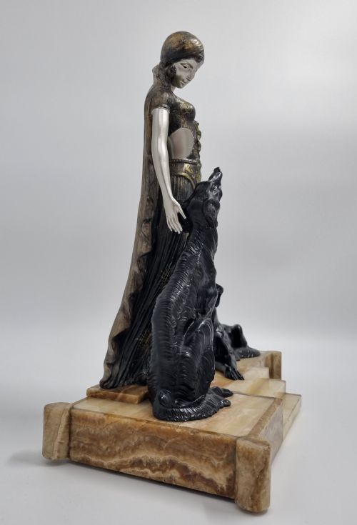 ART DECO SCULPTURE LADY AND BORZOI BY VAN DE VOORDE - ADDITIONAL PHOTO 6