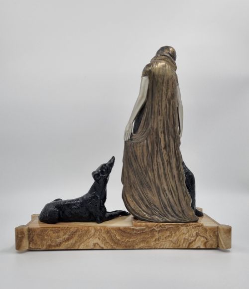 ART DECO SCULPTURE LADY AND BORZOI BY VAN DE VOORDE - ADDITIONAL PHOTO 7