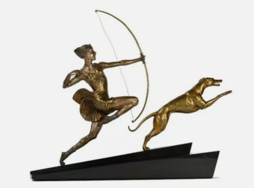 art deco bronze sculpture diana the huntress by bourquet bouraine - CATEGORY: ANTIQUE SCULPTURES - DATED 1920