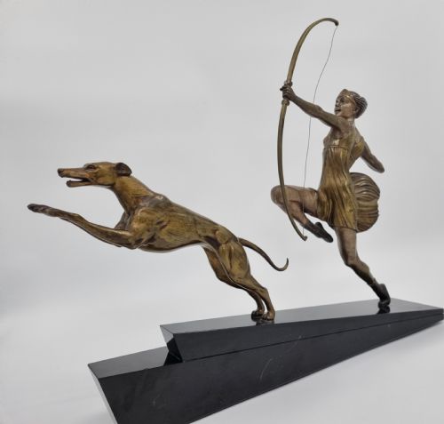 ART DECO BRONZE SCULPTURE DIANA THE HUNTRESS BY BOURQUET BOURAINE - ADDITIONAL PHOTO 5