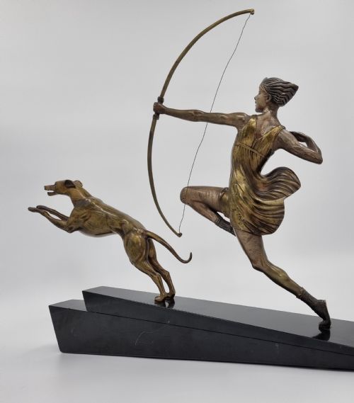 ART DECO BRONZE SCULPTURE DIANA THE HUNTRESS BY BOURQUET BOURAINE - ADDITIONAL PHOTO 6
