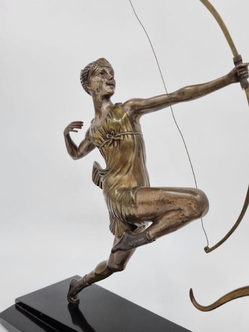 ART DECO BRONZE SCULPTURE DIANA THE HUNTRESS BY BOURQUET BOURAINE - ADDITIONAL PHOTO 3