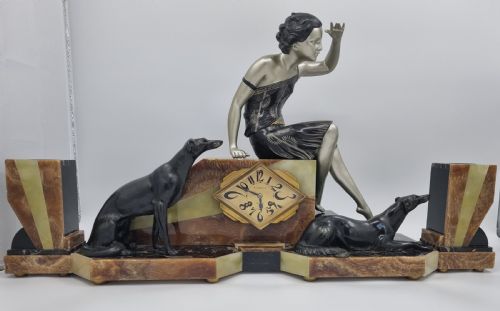 ART DECO CLOCK LADY AND GREYHOUNDS BY URIANO - ADDITIONAL PHOTO 2