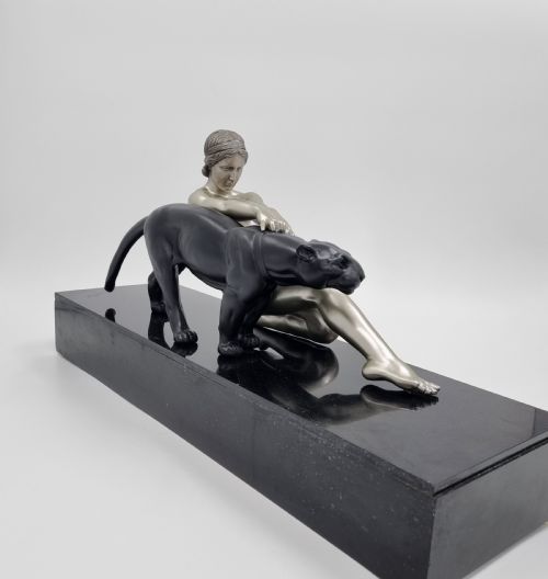 ART DECO SCULPTURE NUDE LADY WITH PANTHER BY OULINE - ADDITIONAL PHOTO 6