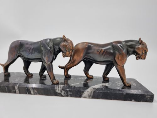 ART DECO SCULPTURE TWO PANTHERS - ADDITIONAL PHOTO 1