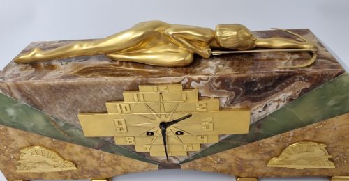 ART DECO CLOCK DIANA THE HUNTRESS BY LAVROFF - ADDITIONAL PHOTO 2