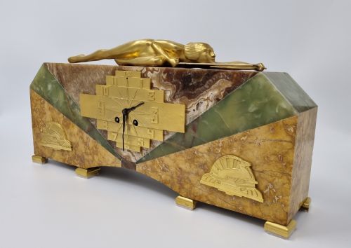 ART DECO CLOCK DIANA THE HUNTRESS BY LAVROFF - ADDITIONAL PHOTO 3