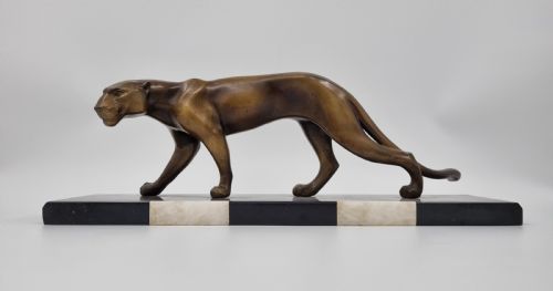 art deco panther spelter statue by m font - CATEGORY: ANTIQUE METAL - DATED 1920