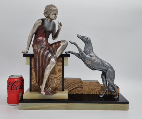 ART DECO SCULPTURE LADY WITH DOG REPRIMANDE BY URIANO - ADDITIONAL PHOTO 1