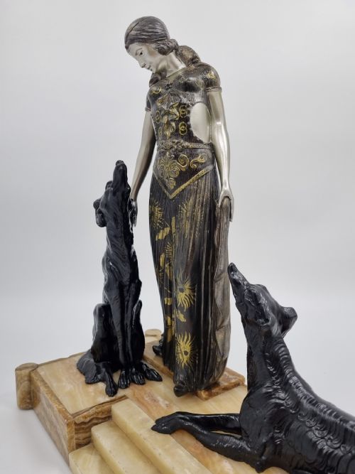 ART DECO SCULPTURE LADY AND BORZOI BY VAN DE VOORDE - ADDITIONAL PHOTO 4