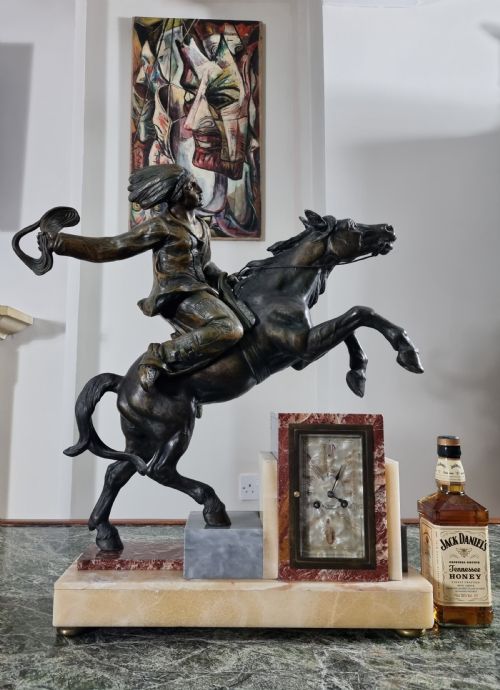 ART DECO CLOCK WITH NATIVE AMERICAN INDIAN ON HORSEBACK - ADDITIONAL PHOTO 1