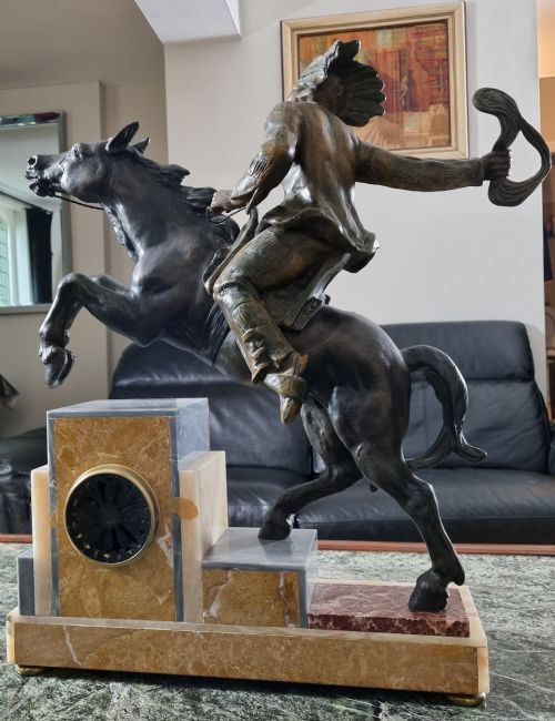 ART DECO CLOCK WITH NATIVE AMERICAN INDIAN ON HORSEBACK - ADDITIONAL PHOTO 5