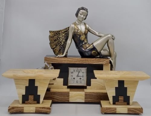 ART DECO FIGURAL CLOCK SET FEMME MODERNE BY BALLESTE - ADDITIONAL PHOTO 1